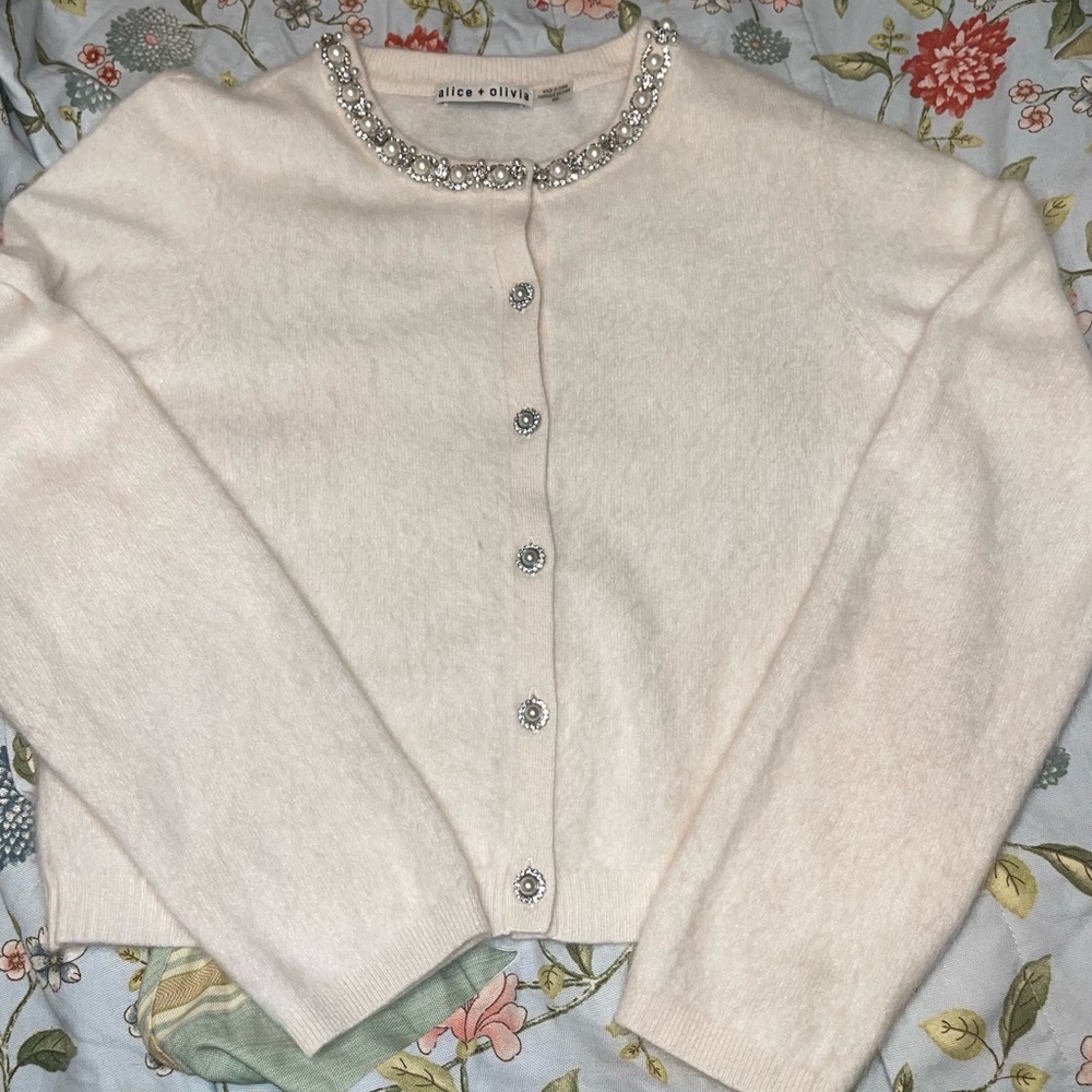 Alice + Olivia Dollie Embellished Cashmere Blend Cardigan